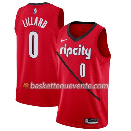 Maillot Basket Portland Trail Blazers Damian Lillard 0 2018-19 Nike Rouge Swingman - Homme